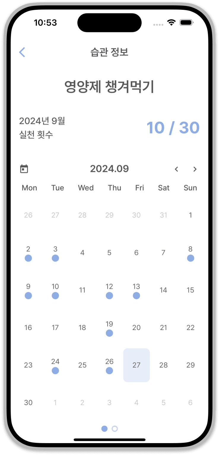월간 습관 정보 화면 미리보기